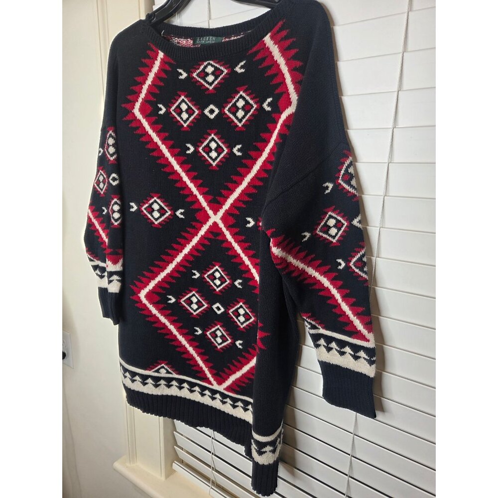 Lauren Ralph Lauren Southwestern Aztec Knit Sweater Tunic Womens 1X Cotton black - Picture 6 of 9